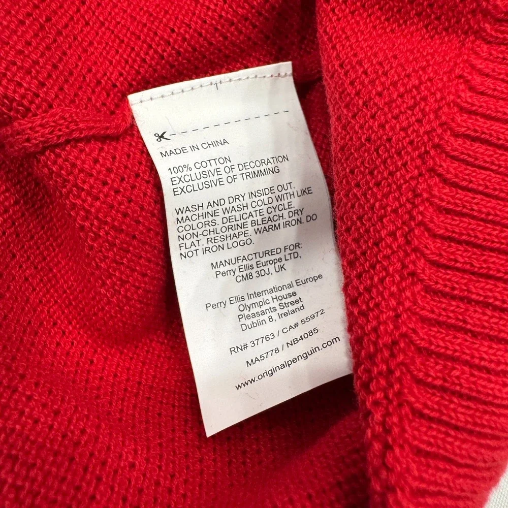 NWT Original Penguin Crewneck‎ Sweater Medium Cherry Red Pullover Mens